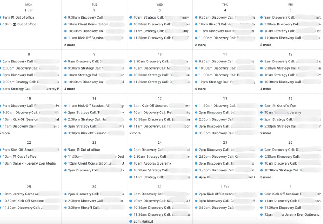 Calendar with booked meetings