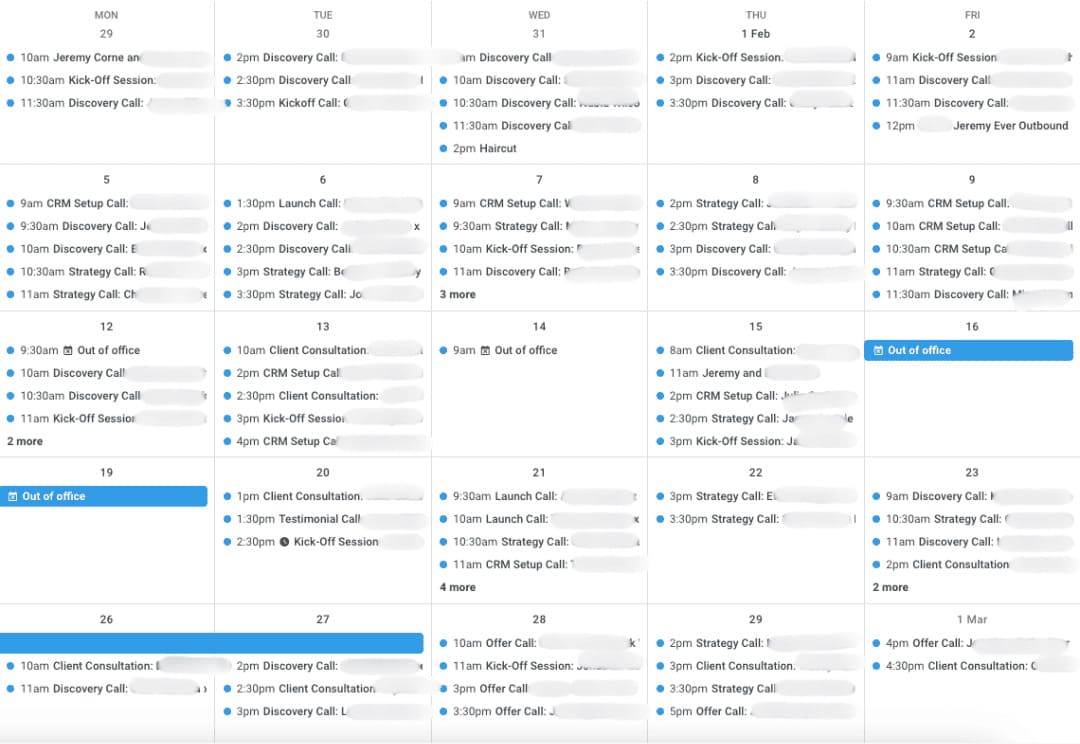 Calendar with booked meetings